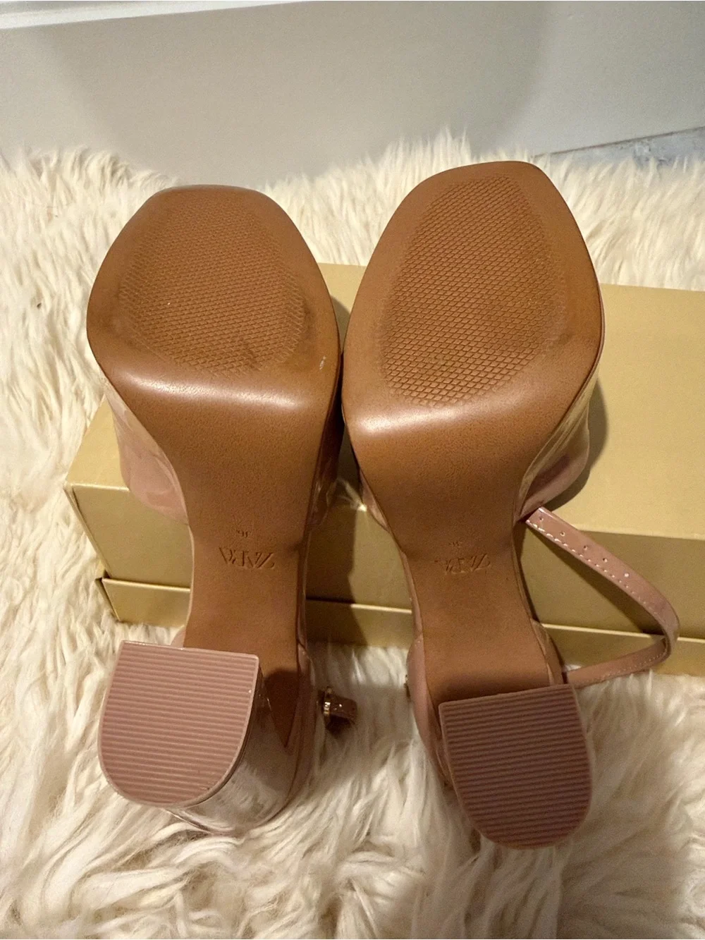 🤎 Zara Patent Platform Heels – Nude – Size 36